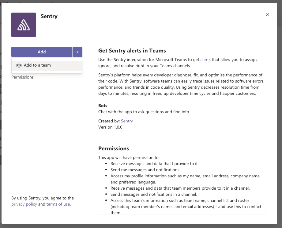 Microsoft Teams installation modal